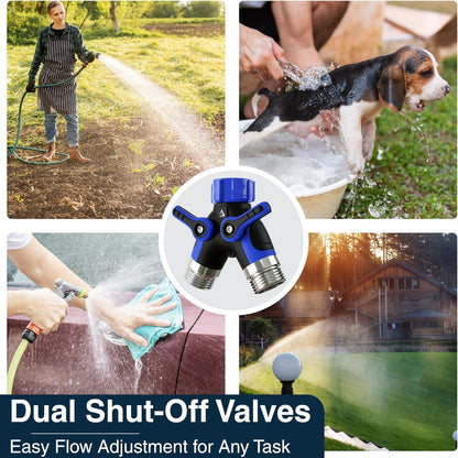 DBR Tech® Hose Splitter 2 Way, Heavy Duty Metal Connector, Two Way Garden Hose Splitter, High Flow Spigot Faucet Bib Adapter, Solid Double Y Shut Off Valve for Outdoor Gardening Hoses, Orange