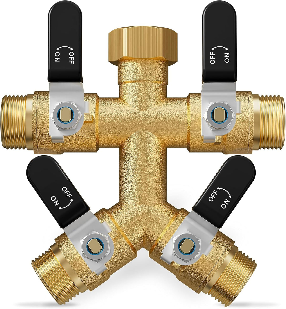 Hose Splitter 2 Way, Heavy Duty Brass Garden Hose Splitter, Water Hose Bib Spigot Splitter with 0.59" Full Flow Ball Valve Outlet & Shut-Off Valve 3/4'' Connector Outdoor Water Faucet Adapter