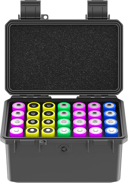 24 Slots CR2 CR123 CR123A Lithium Battery Organizer Case, IP67 Waterproof Hard Case for CR17345/CR16340/CR18350/CR15270(CR2) Explosionproof Batteries Storage Holder for Household Outdoor Camping