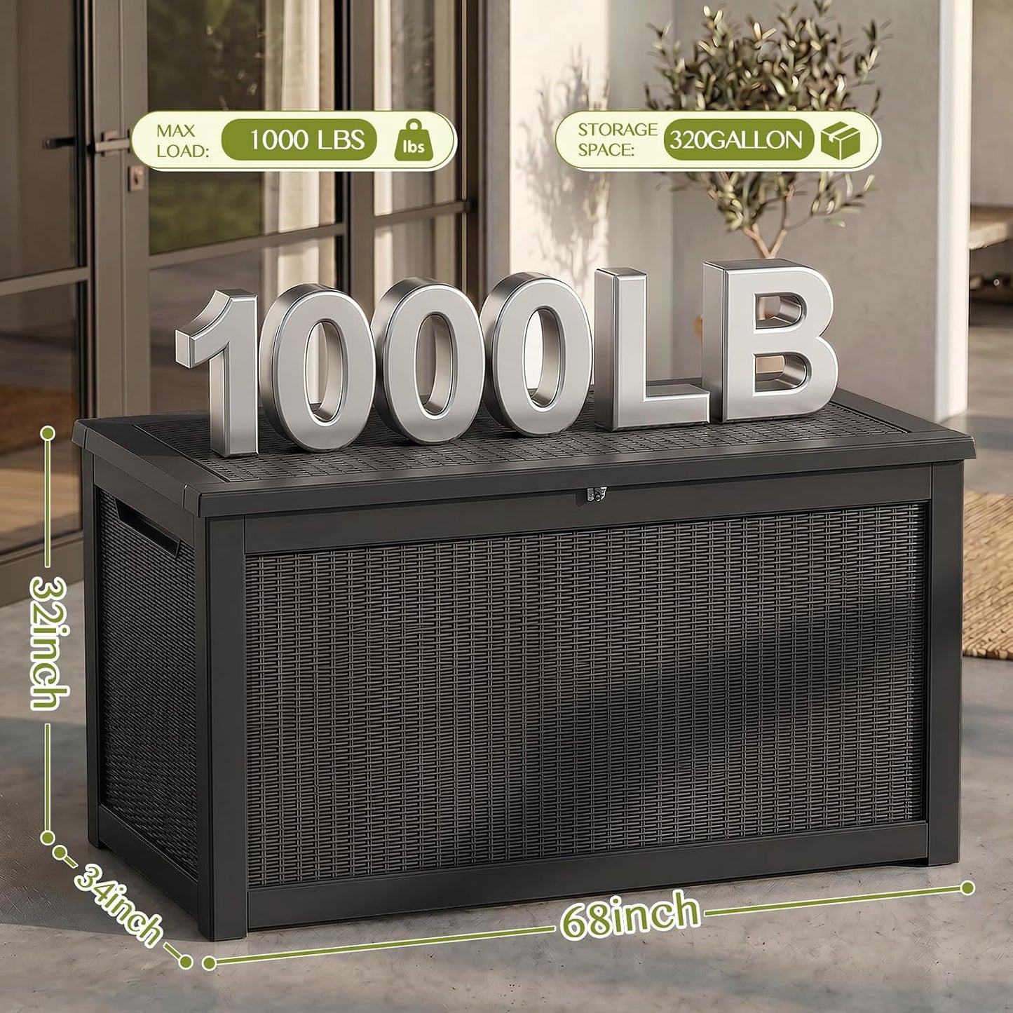 Waterproof Outdoor Storage Box Outside Deck Box Lockable Resin Bench UV Resistant Furniture Cushion Pool Tool Float Bin Patio Garden Porch (Black, 120 Gallon)