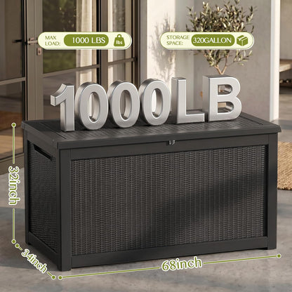 Waterproof Outdoor Storage Box Outside Deck Box Lockable Resin Bench UV Resistant Furniture Cushion Pool Tool Float Bin Patio Garden Porch (Black, 120 Gallon)