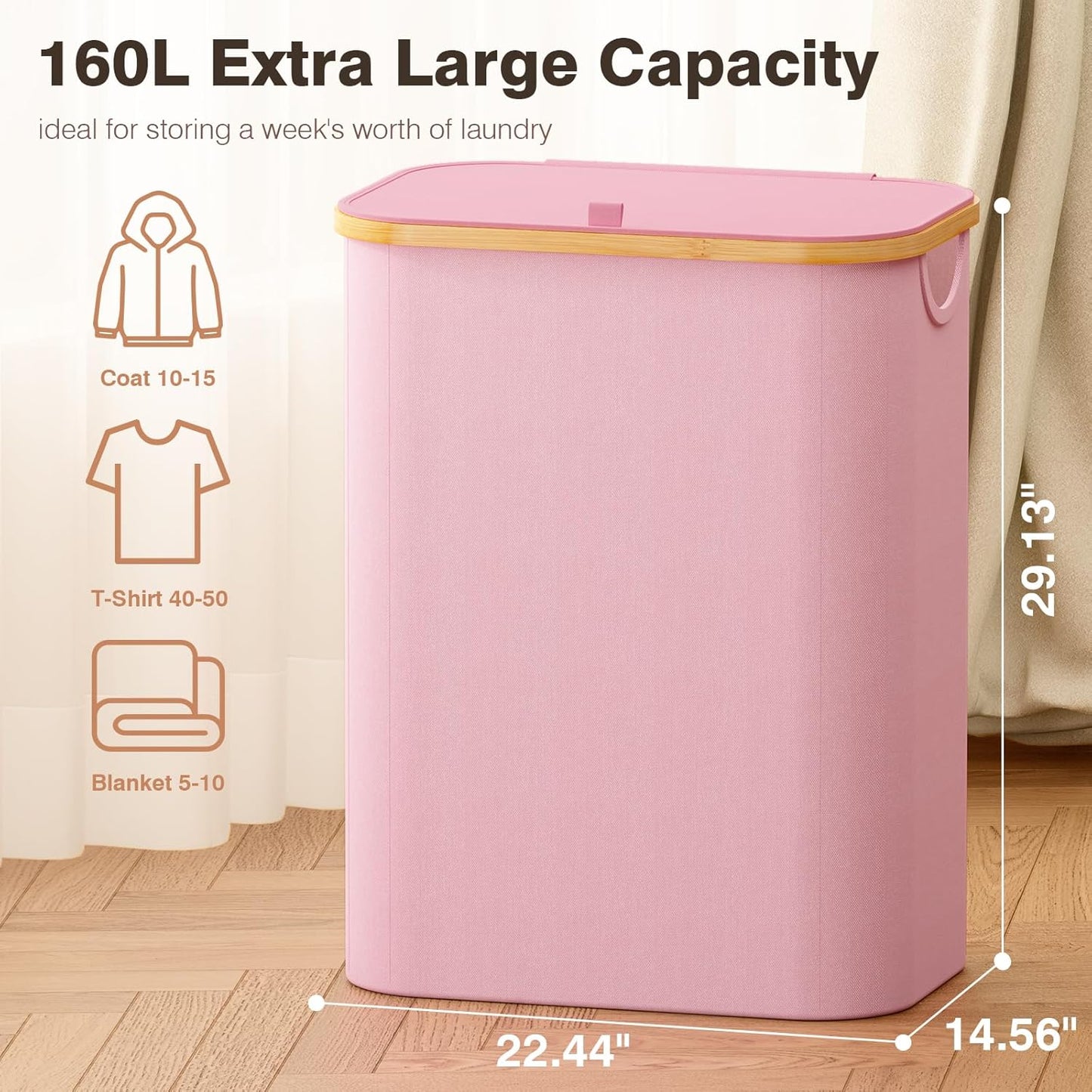 Hampers for Laundry Basket with Lid, 160L Extra Large 3 Section Clothes Divided Organizer for Bedroom, Laundry Room, Dirty Clothing Hamper, Black