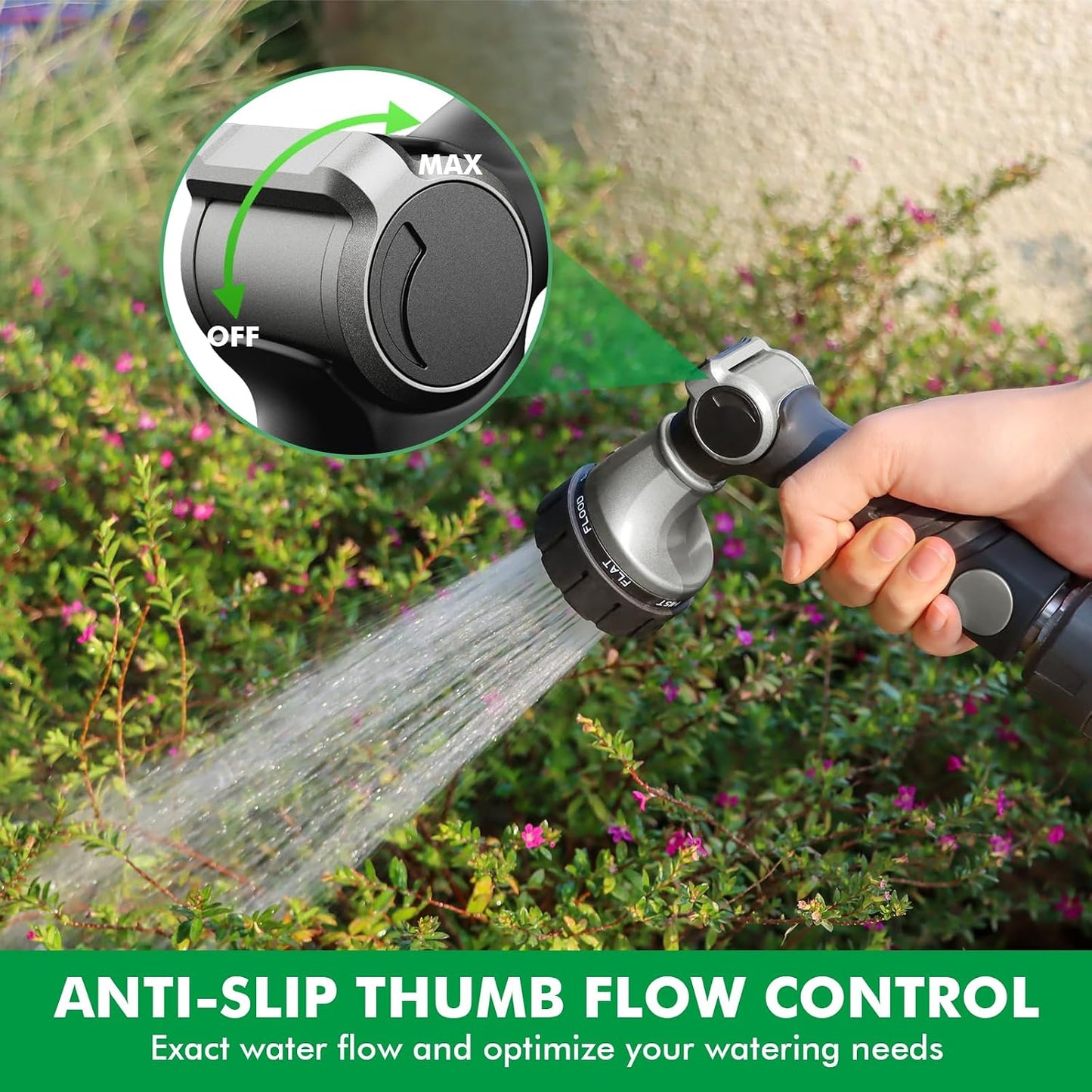 RESTMO Heavy Duty Hose Nozzle, Metal Garden Water Hose Sprayer with 7 Watering Patterns, Thumb Control, On Off Valve, High Pressure Nozzle Sprayer for Watering Plants, Car and Pet Washing, Bronze