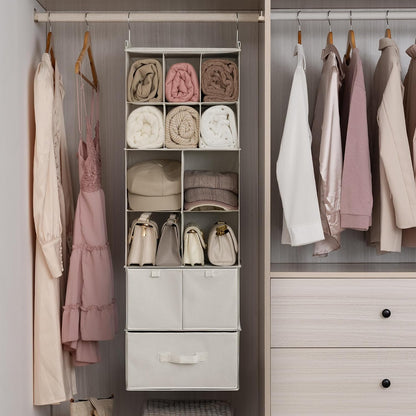 GRANNY SAYS Hanging Closet Organizer 6 Shelves, Closet Organizers and Storage with 5 Drawers, 6 Side Pockets Closet Hanging Organizer, Hanging Storage Organizer for Closet, Baby Clothes, Gray