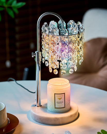 Candle Warmer Lamp with Timer Dimmer Adjustable Height Candle Warmer with Marble Base for Jar Candles, Crystal Candle Lamp with 3 Bulbs for New Home Decor, Women Mom Christmas Birthday Gifts, Silver
