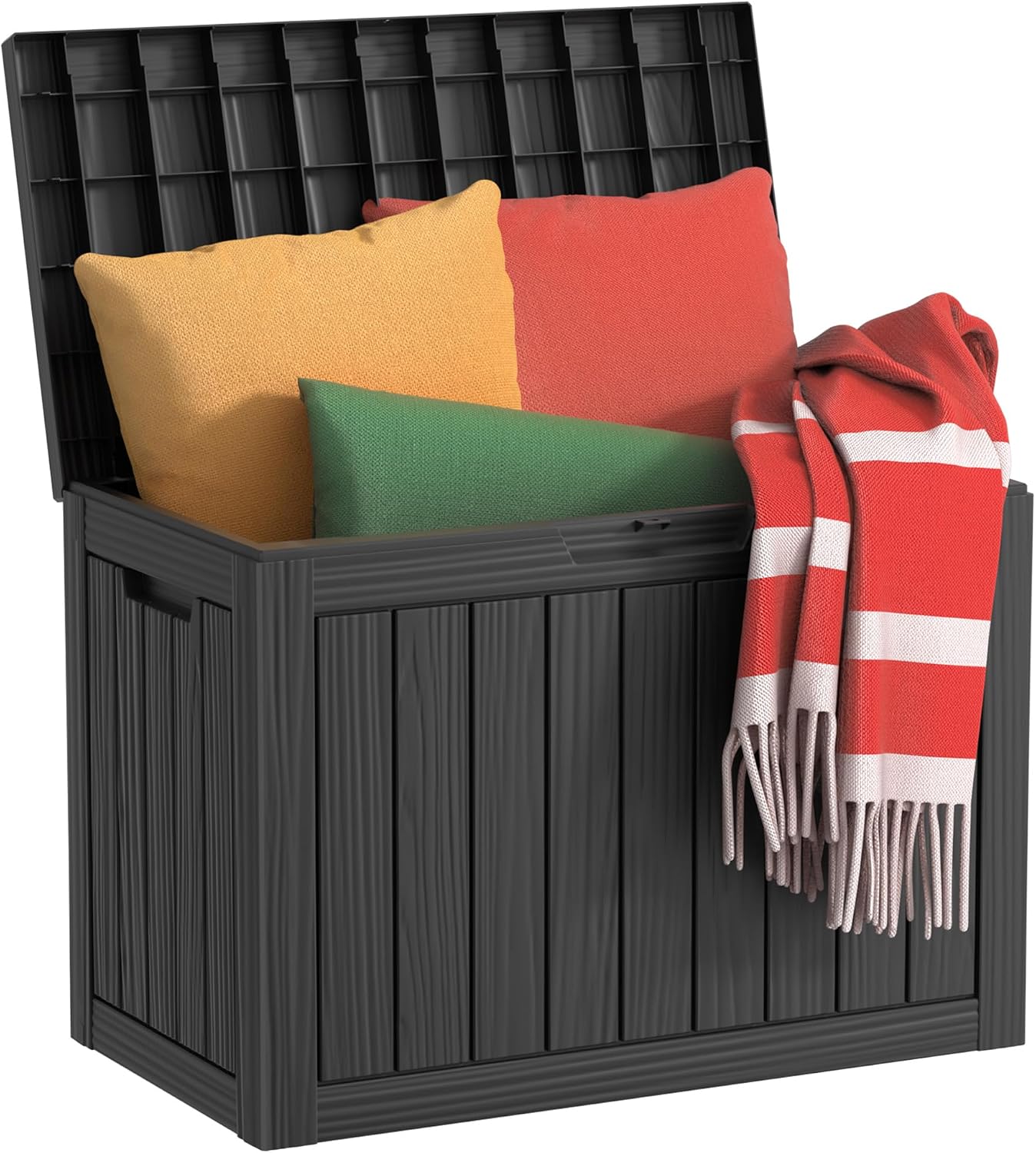 320 Gallon Waterproof Outdoor Storage Box, UV Resistant Resin Deck Box with Hydraulic Rod for Reinforced Stability, Perfect for Patio, Garden, and Pool（Black，320 Gallon）