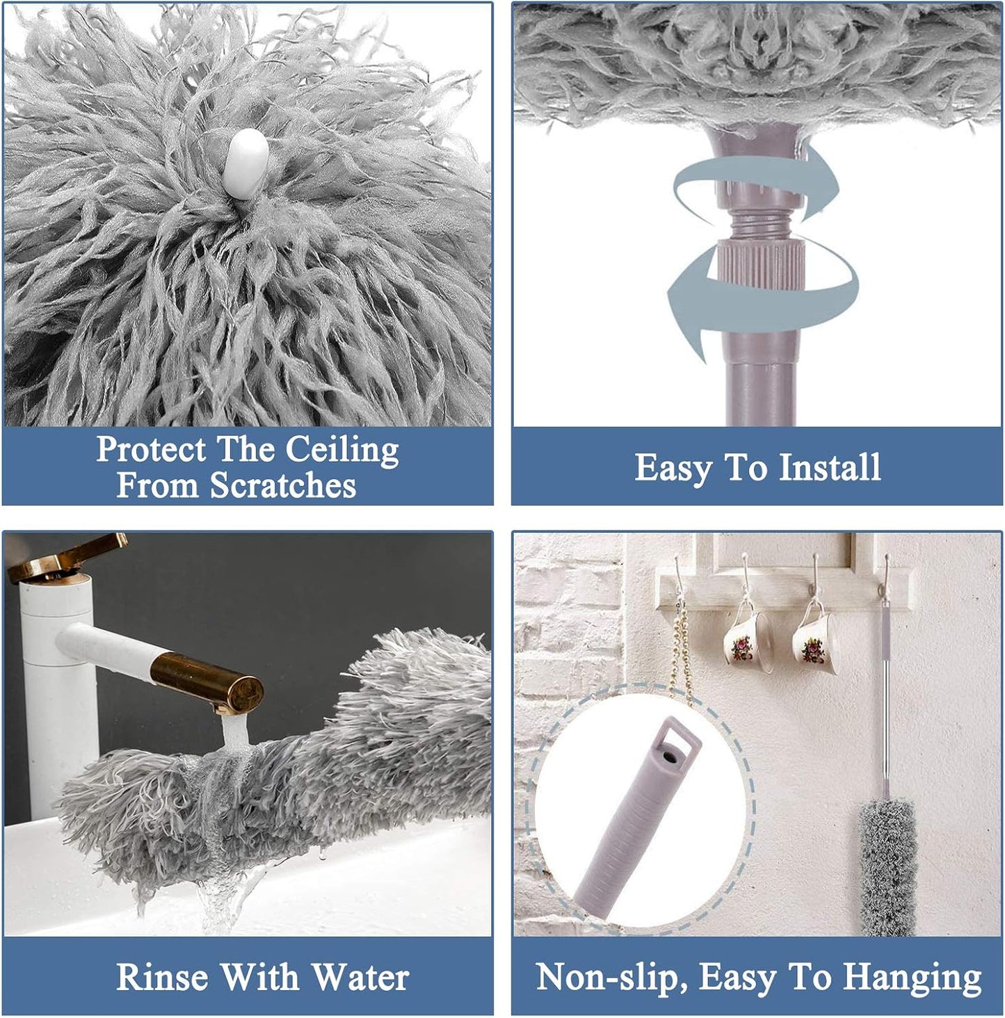 Microfiber Feather Duster, Extendable Cobweb Duster with 100 inches Extension Pole, Bendable & Washable & Lightweight Dusters for Cleaning Ceiling Fan, High Ceiling, Blinds, Webster, Furniture & Cars