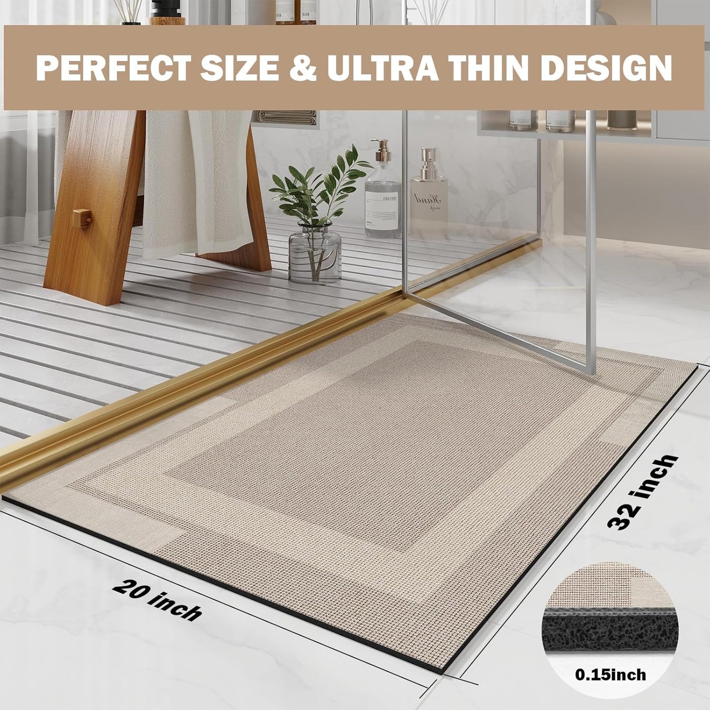 YDKGL Non Slip Bath Mat, Rubber Backing Ultra Thin Bathroom Rugs Fit Under Door Quick Dry Super Absorbent Washable Bath Rug Shower Mat for Bathroom Floor Bathtub Shower Sink, Easy Care Blue 16"x 24"
