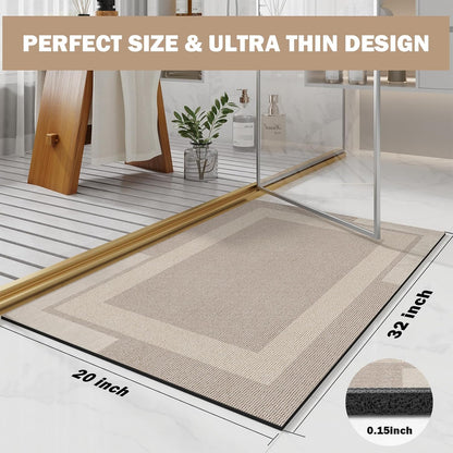 YDKGL Non Slip Bath Mat, Rubber Backing Ultra Thin Bathroom Rugs Fit Under Door Quick Dry Super Absorbent Washable Bath Rug Shower Mat for Bathroom Floor Bathtub Shower Sink, Easy Care Blue 16"x 24"