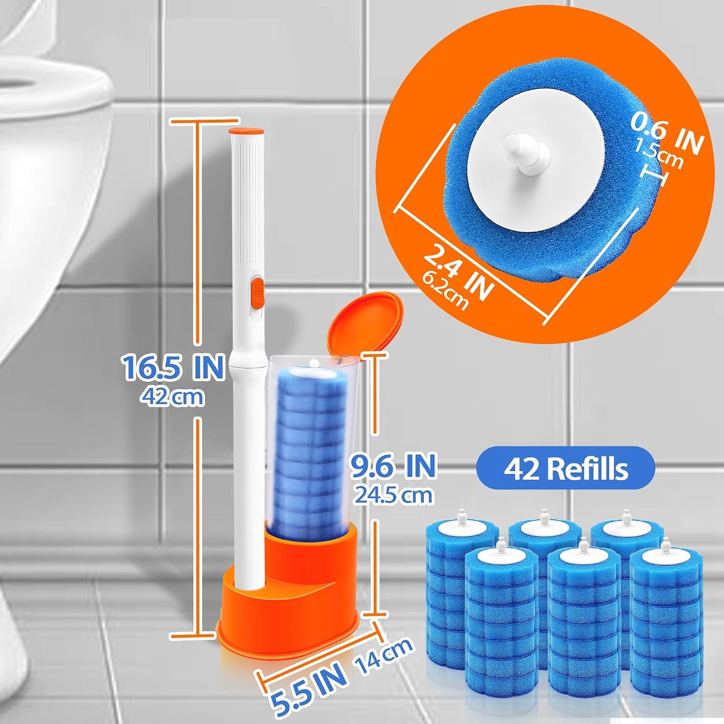 JEHONN Disposable Toilet Brush with 48 Wand Cleaner Refills, Wall Mounted Toilet Bowl Brush Holder Set, Bathroom Cleaning System for Sink Bathtub Wash Basin (Blue)