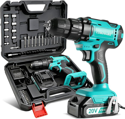 COMOWARE Household Tool Set with 20V Cordless Drill Driver, 120Pcs Hand Tool Kit for Men, Power Drill Set with Plastic Toolbox, Ideal for Office, Garden, DIY Project