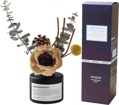 Reed Diffuser Set with Dried Flowers, 3.38fl.oz Fragrance Diffuser with Sticks, Scented Sticks Aroma Diffuser, Home & Office Décor for Air Fresheners, Bathroom (Jasmine Tea)