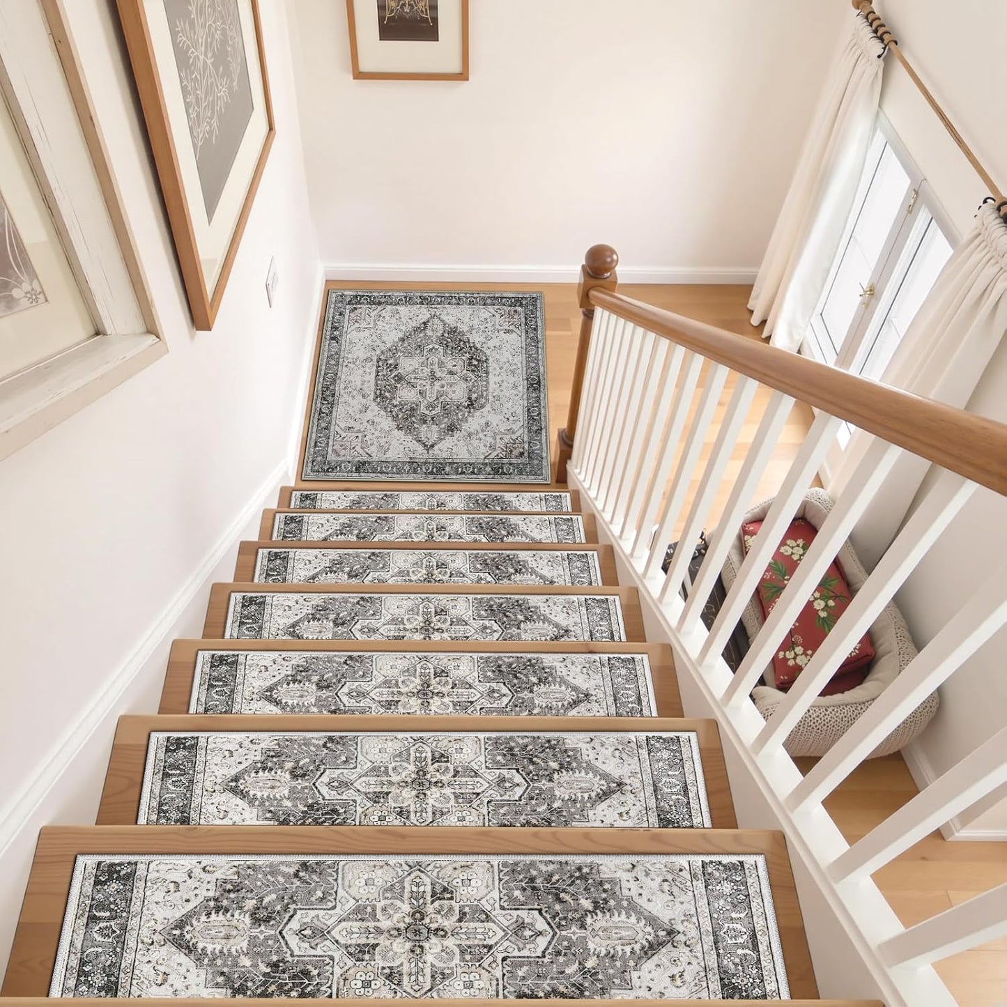 OJIA Stair Treads Non Slip for Wooden Steps Indoor 15PCS Carpet Stair Treads, Rubber Backing Stair Carpet Treads, Residue Free 8"x30" Staircase Step Treads Edging Stair Rugs for Kids & Pets, Gray