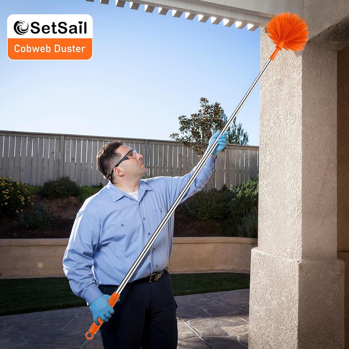 SetSail Cobweb Duster with Extension Pole, Retractable Dusters for Cobweb Cleaning 90-inch Long Handle Ceiling Fan Spider Web Brush for Outdoor Indoor High Ceilings