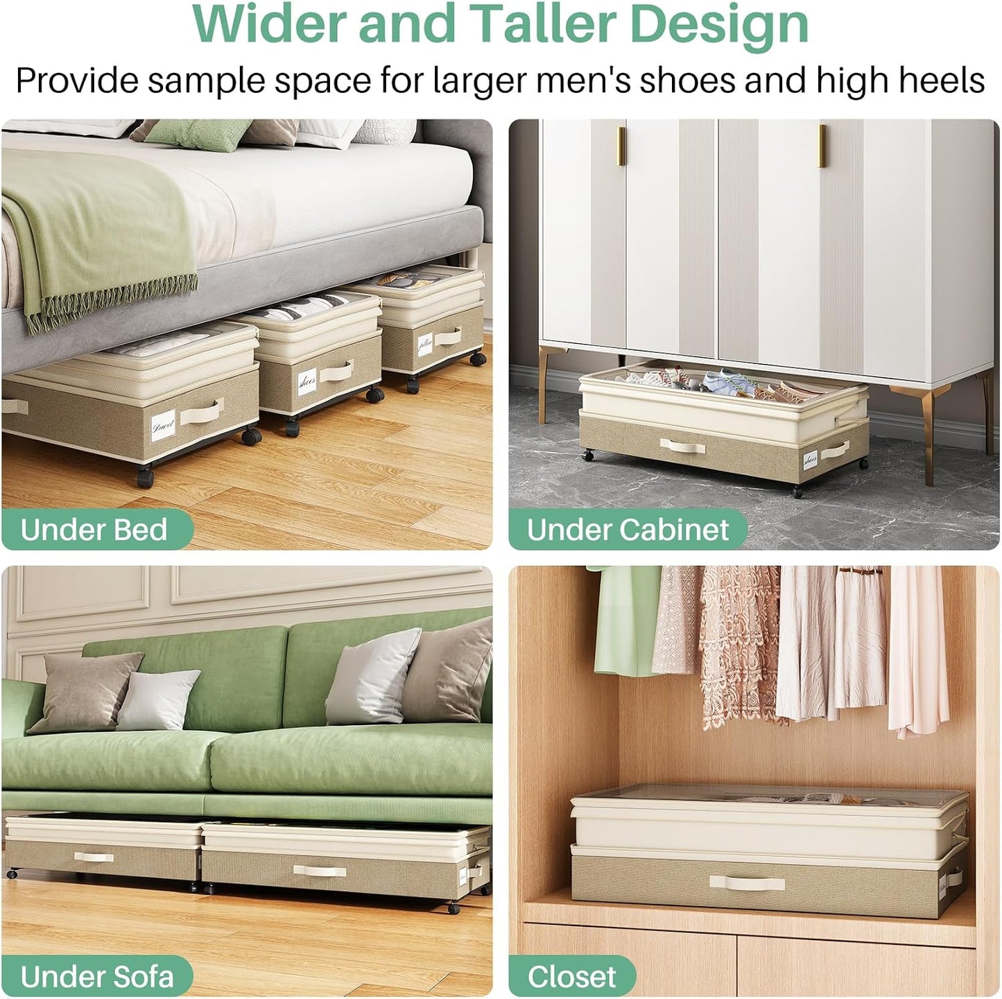Kitstorack Under Bed Storage with Wheels 2Pack Height-adjustable Under Bed Storage Containers,Under Bed Shoe Storage Organizer with Clear Window&Label, Suitable for Clothes Storage, Gray
