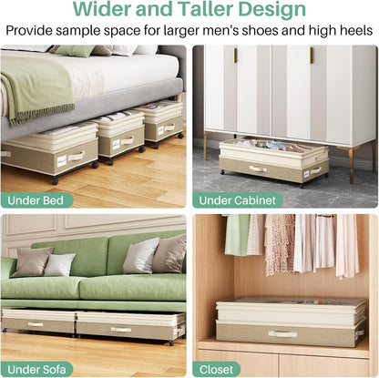 Kitstorack Under Bed Storage with Wheels 2Pack Height-adjustable Under Bed Storage Containers,Under Bed Shoe Storage Organizer with Clear Window&Label, Suitable for Clothes Storage, Gray
