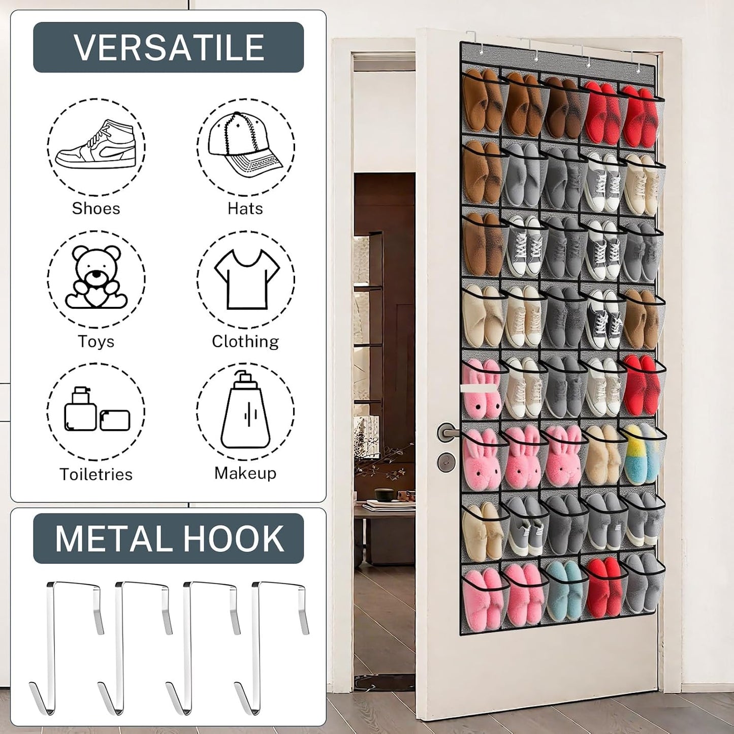 40 Large Mesh Pocket Over the Door Shoe Organizer,Hanging Shoe Rack for Door,Hualleko Shoes Organizer Hanger with Large Capacity, Shoes Storage Holder Sturdy Non-woven Fabric - Stores 20 Pairs (White)