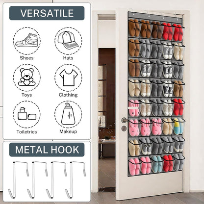 40 Large Mesh Pocket Over the Door Shoe Organizer,Hanging Shoe Rack for Door,Hualleko Shoes Organizer Hanger with Large Capacity, Shoes Storage Holder Sturdy Non-woven Fabric - Stores 20 Pairs (White)