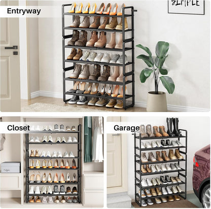 SNTD Shoe Rack - Expandable Shoe Organizer for Closet, Adjustable Metal Shoe Shelf Storage, Stackable Long Shoe Stand Holder for Garage, Entryway, Door Entrance (Black, 2-Tier)
