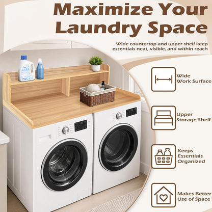 Royxen Laundry Countertop with 2-Tier Shelf Universal Fit, Washer and Dryer Countertop with Storage Space, Shelf Height 11.5 Inches, Solid Wood Core, Oak