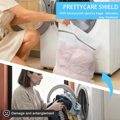 PrettyCare 3 Large (16x19inch) Mesh Laundry Bags for Delicates, Durable Honeycomb Wash Bags with Premium Zippers - Laundry Essentials Mesh Bags for Lingerie, Bras, Socks, Sweater, Travel & Organizing