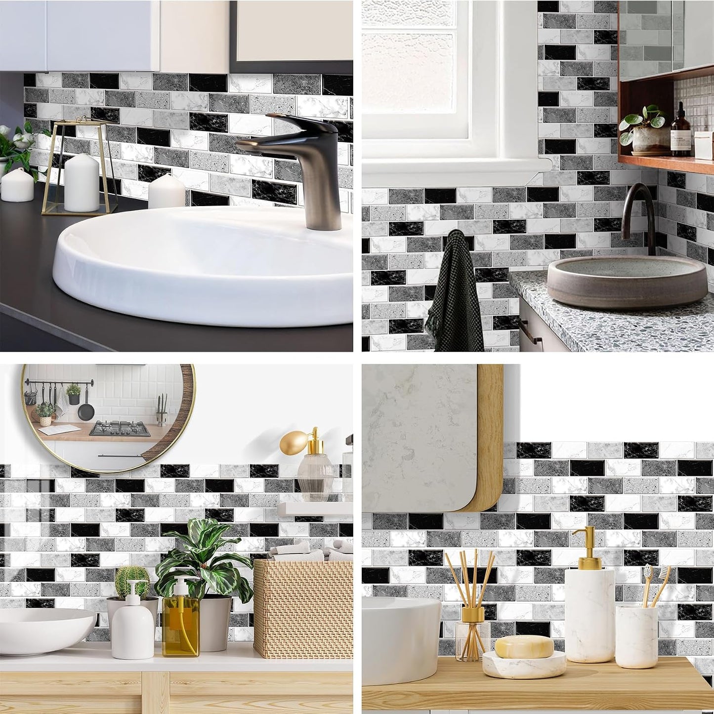 12-Sheet White Peel and Stick Wallpaper, Subway Tile 6''x12'' Self Adhesive Wall Tiles Waterproof PVC Stick on Backsplash Vinyl Decorative Tiles Stickers for Kitchen Bathroom