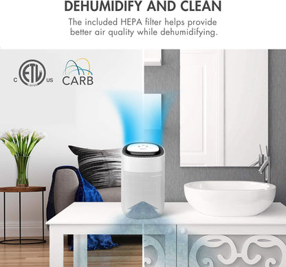 Tenergy Sorbi 1000ml Air Dehumidifier w/Purifying Function, True HEPA Filter, Auto Shutoff, Touch Control Adjustable Air Speed, Ultra-Quiet, Ideal for Closets & Bathrooms