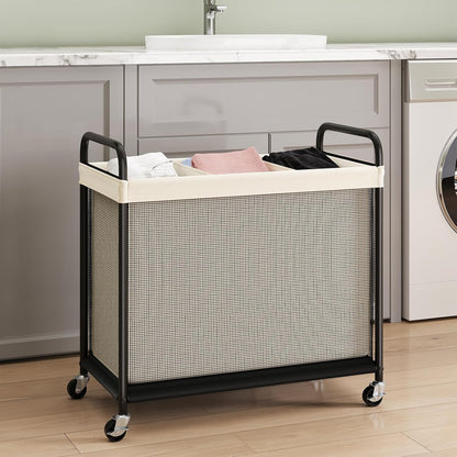ELYKEN Laundry Hamper 3 Section, 120L Rolling Laundry Sorter with Removable Liner Bag, Laundry Basket with Wheels, Steel Frame with Metal Handle, Clothes Hamper Cart for Laundry Room & Bedroom