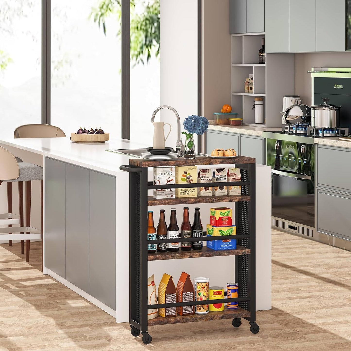 Tribesigns Slim Storage Cart,Narrow Rolling Carts with Wheels,Utility Cart for Small Spaces,4-Tier Metal Frame Trolley Cart with Handle for Kitchen,Laundry, Living Room
