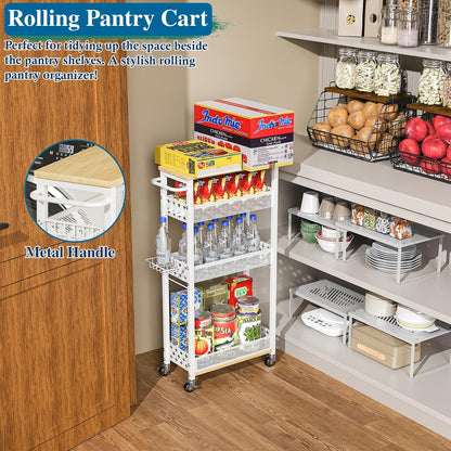 OKZEST Slim Laundry Room Organization Cart with Detergent Dispenser Holder | 4-Tier narrow rolling cart for small space, Holds tall bottles, Upgraded metal hub casters, Premium wood & metal mesh shelves