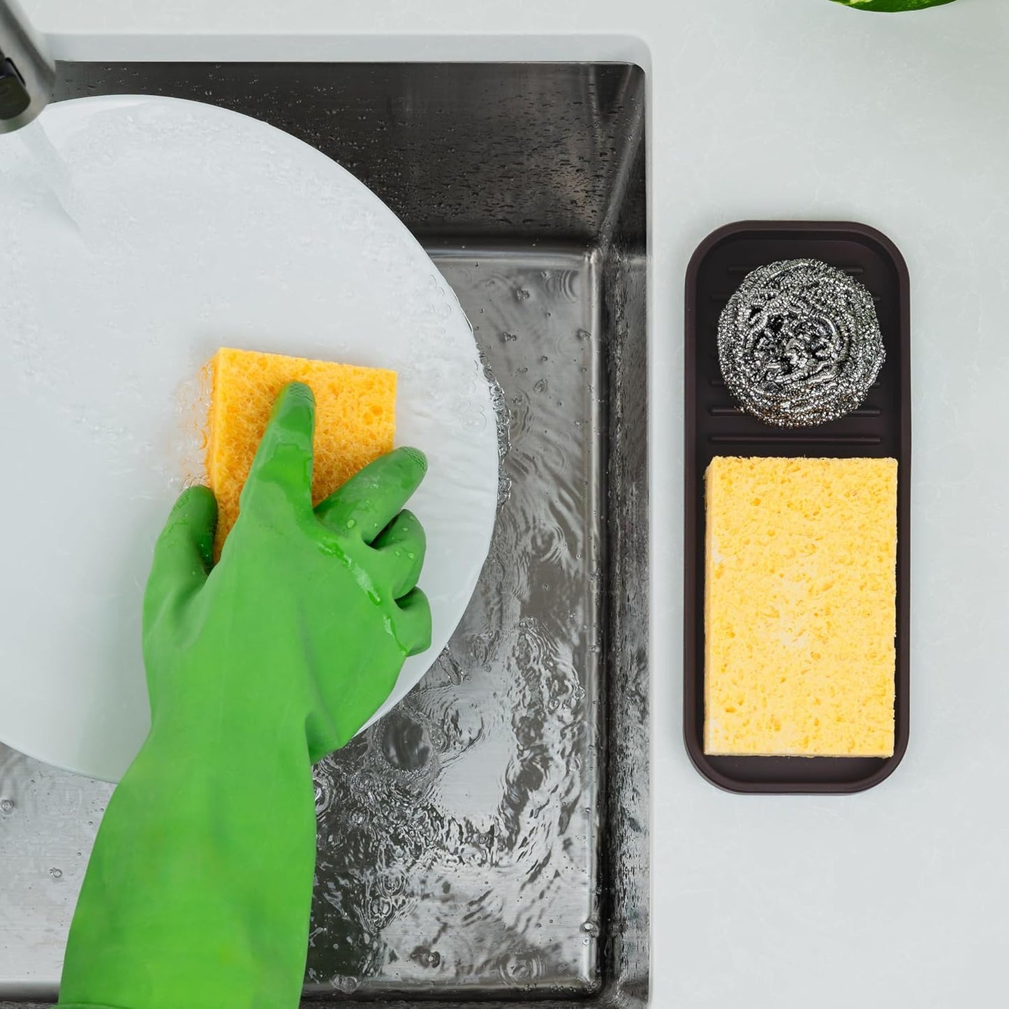 Zulay Kitchen (9x3.5in) Sponge Holder for Kitchen Sink - Flexible Heavy-Duty Multipurpose Sink Caddy - Counter Organizer for Kitchen, Bathroom, Makeup, Trinkets & More! (Grey)