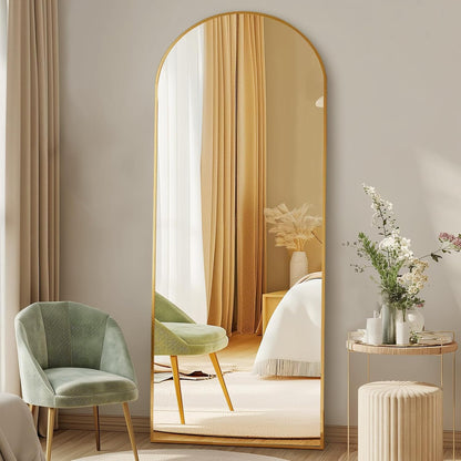 59"x16" Arched Full Length Mirror, Full Body Mirror with Leaning or Standing, Floor Standing Aluminum Frame for Bedroom, Livingroom, Cloakroom, Black