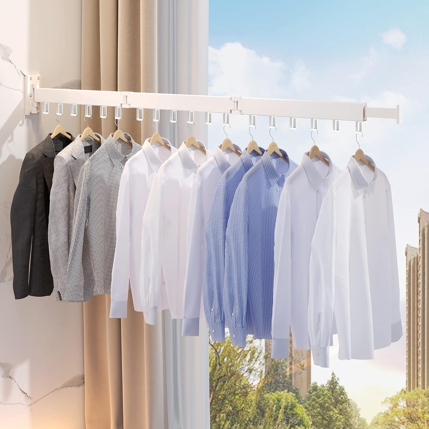 ZdwCyl Clothes Drying Rack Wall Mounted,Drying Rack Clothing,Clothes Hanging Rack,Retractable,Collapsible(Tri-Fold), White Color(Ring)
