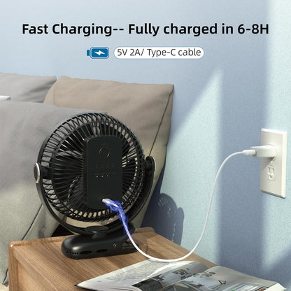 10000mAh 30hrs Portable Fan Rechargeable, 8-Inch Battery Operated Clip on Fan, USB Fans, 4 Speeds, Strong Airflow, Sturdy Clamp for Golf Cart Office Desk Outdoor Travel Camping Bed Truck Treadmill