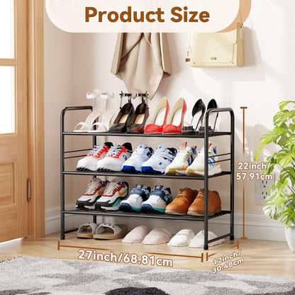 Simple Shoe Rack 2 Tier 27 Inch Wide, Heavy Duty Metal Closet Shoe Organizer Shelf for Entryway, Front Door, Black