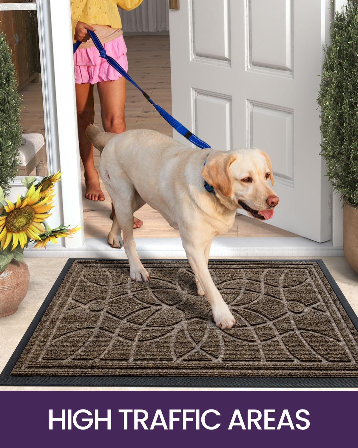 DEXI Front Door Mat Outside Entrance, Heavy Duty Non Slip Low Profile Doormat for Entryway, Trap Dirt and Moisture Welcome Mats, Easy Clean, Patio, Garage, 3x2, Blue