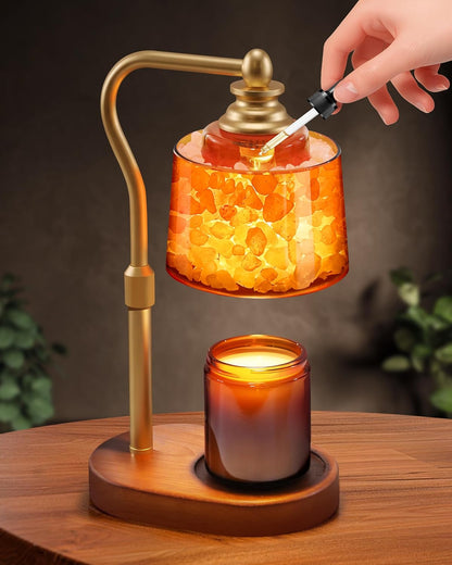 3-in-1 Candle Warmer Lamp with Timer Dimmable, Himalayan Salt Lamp & Passive Diffuser, Gifts for Women, House Warming Gifts, Wax Melt Warmer for Jar Candles (2 Bulbs)