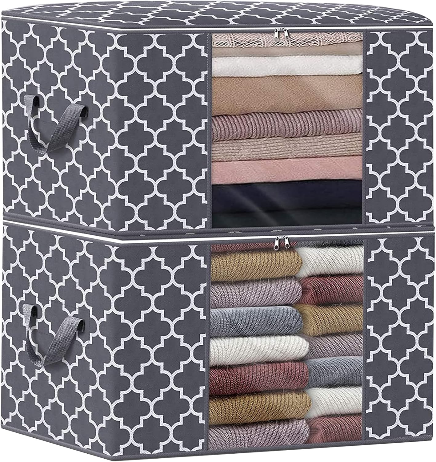 WISELIFE Storage Bags, Large Blanket Clothes Organization and Storage Containers for Bedding, Comforters, Foldable Organizer with Reinforced Handle, Clear Window,Sturdy Zippers,(Grey, 3 x 100L)