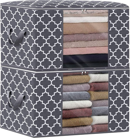WISELIFE Storage Bags, Large Blanket Clothes Organization and Storage Containers for Bedding, Comforters, Foldable Organizer with Reinforced Handle, Clear Window,Sturdy Zippers,(Grey, 3 x 100L)