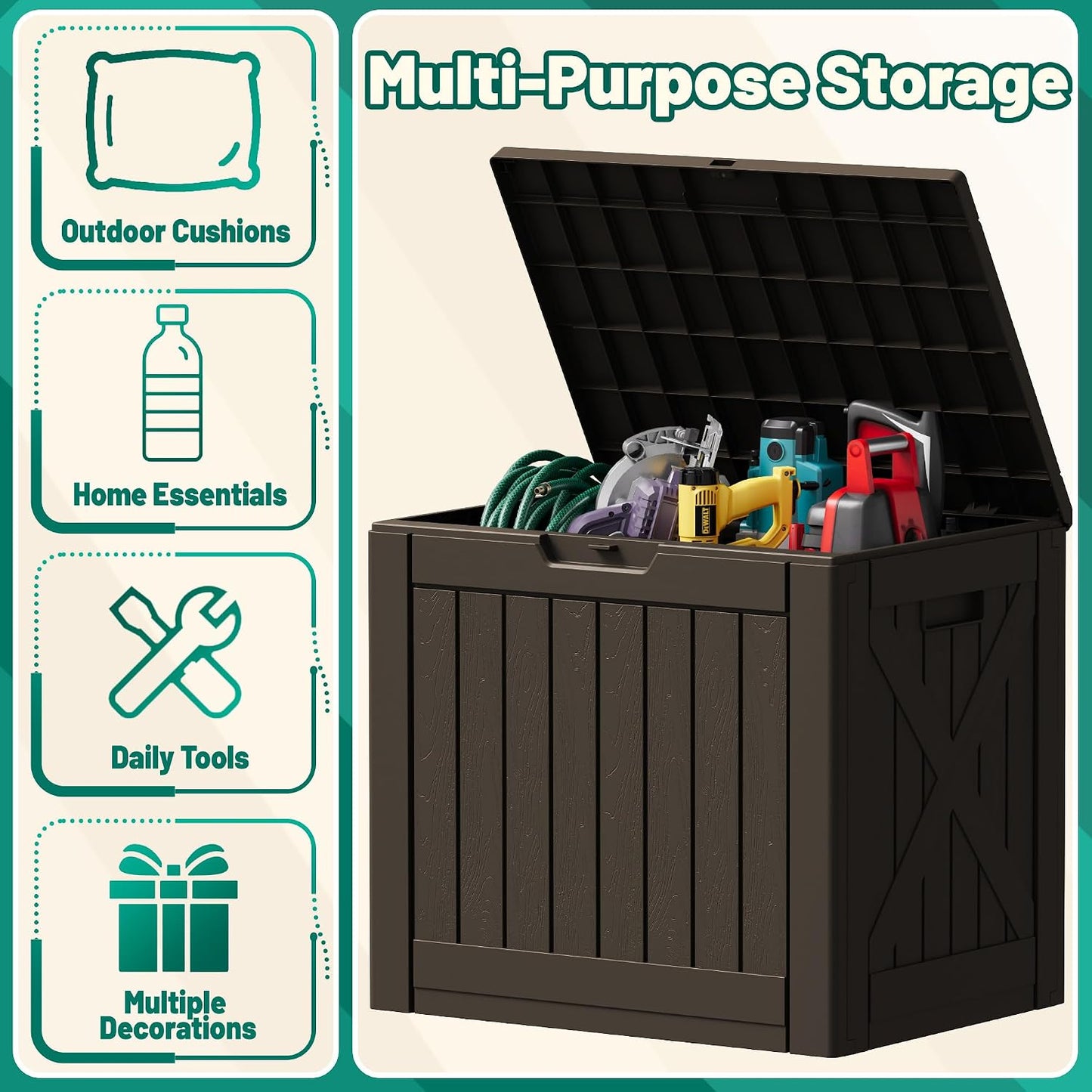 Devoko 30 Gallon Resin Deck Box Waterproof Outdoor Storage Box for Patio Furniture Pool Accessories Indoor Storage for Cushion Garden Tools (30 Gallon, Black)
