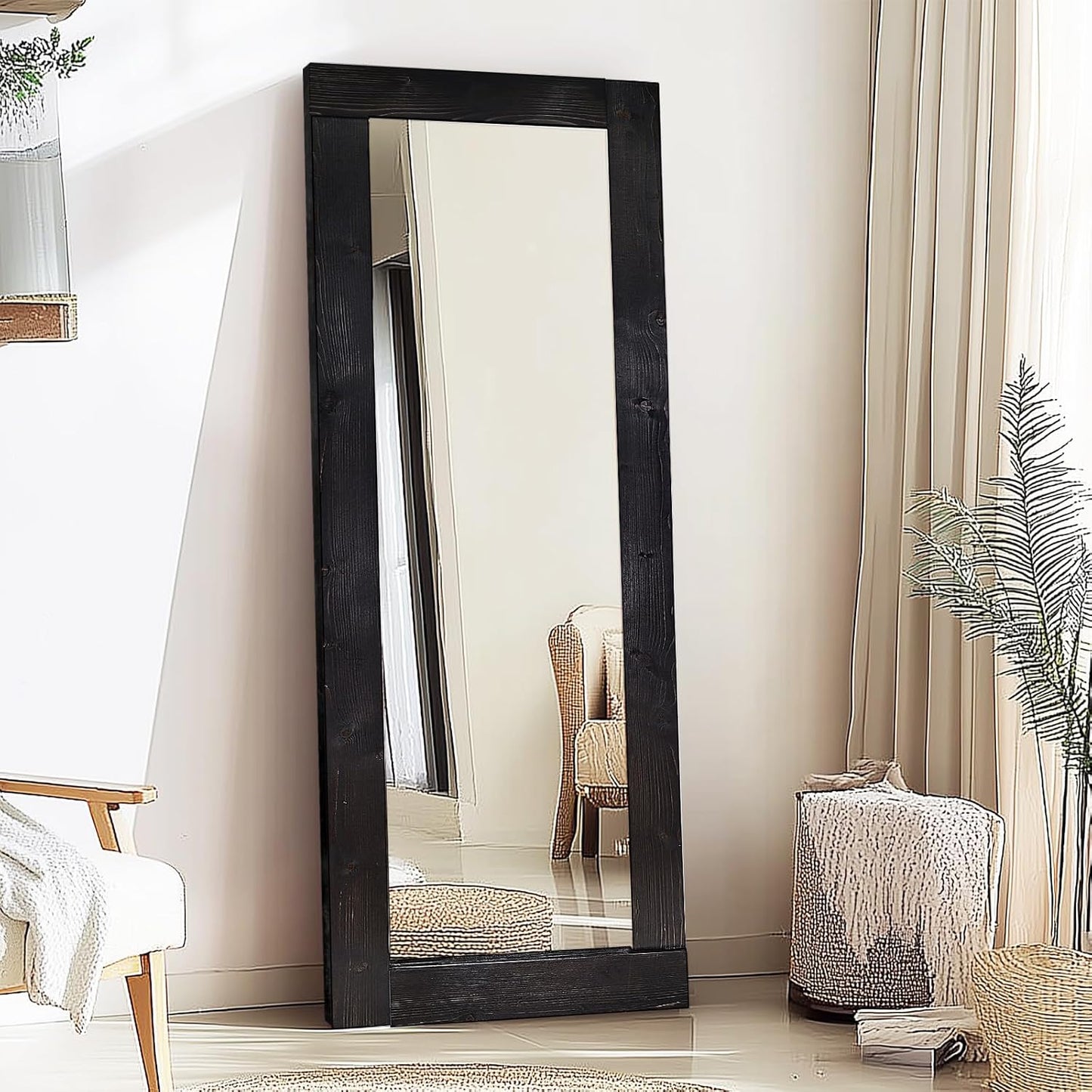 Solid Wood Full Length Mirror - 65"x22" Arched Floor Mirror, Free Standing & Wall Mounted - Elegant Design for Bedroom, Dressing Room, Hallway, Brown