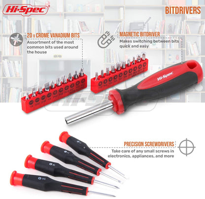 Hi-Spec 57pc Home Garage DIY Tool Kit Set. Complete Beginner Handyman and Home Mechanics Tool Box Set for Auto, Car, Bike and Household Repairs