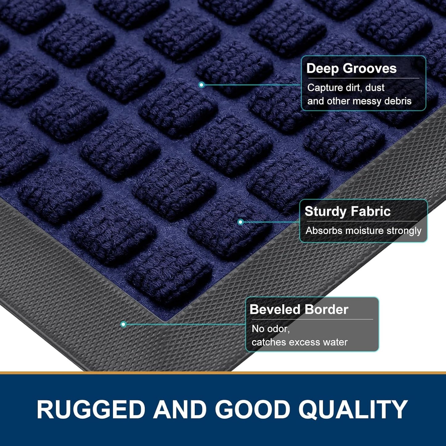 Smiry Front Door Mat Outside Entrance, Heavy Duty Natural Rubber Doormat, Non Slip, Trap Dirt and Moisture, Easy Clean, Low Profile Welcome Floor Mats for Indoor Outdoor Entry, 29.5x17 Inch, Black