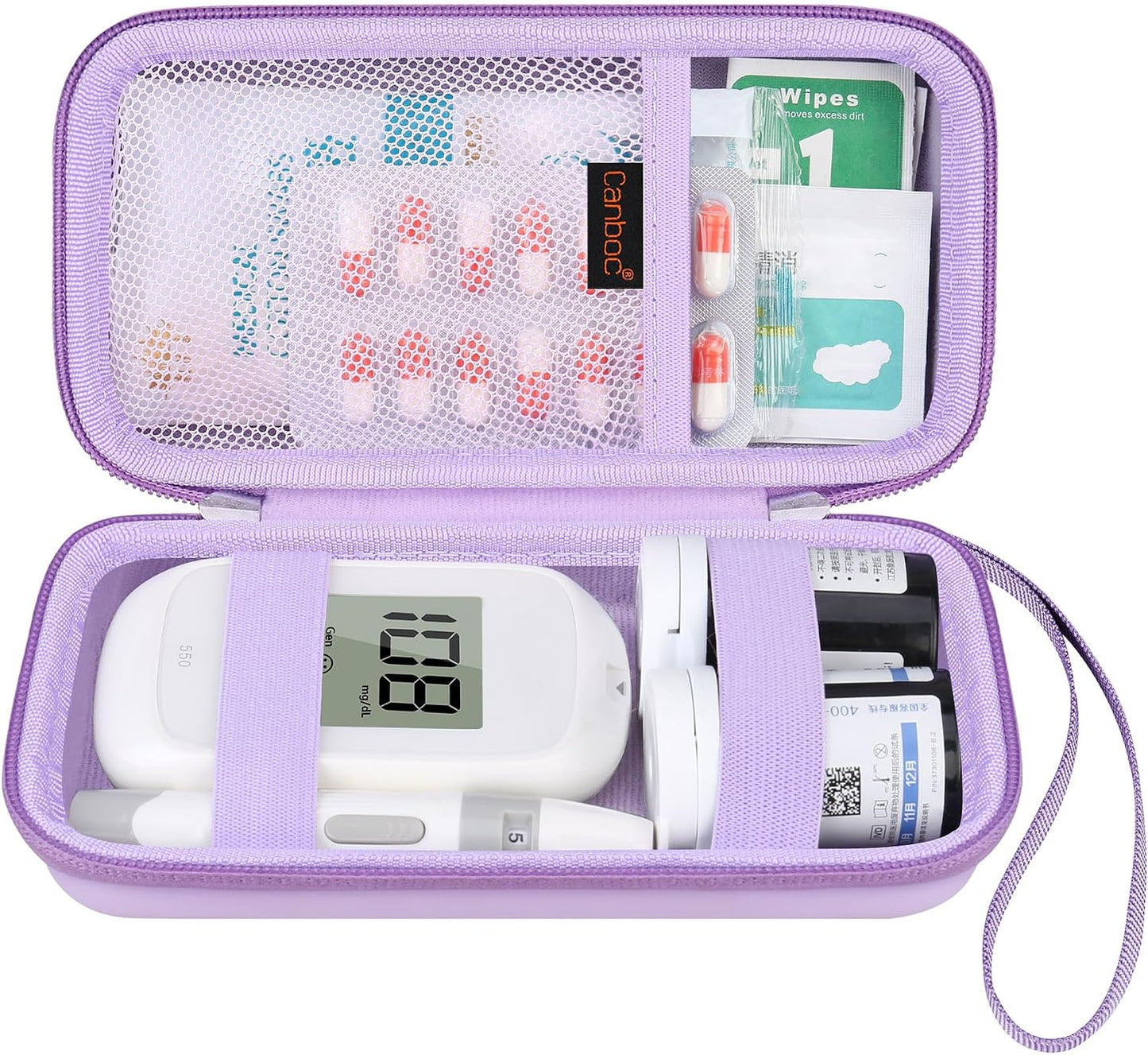 Canboc Diabetic Supplies Case, Carrying Organizer for Glucose Meter, Lancing Device, Blood Sugar Test Strips, Lancets, Insulin Pens, Alcohol Wipe and Other Diabetes Care Accessories, Rose Gold