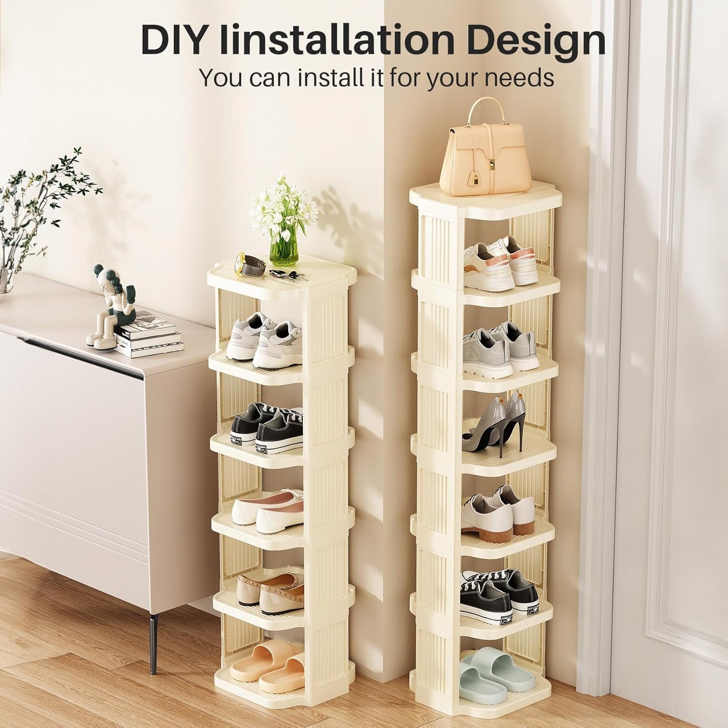 Kitstorack 8-Tier Vertical Plastic Shoe Rack, Freestanding Stackable Storage Organizer for Small Closets and Tight Spaces