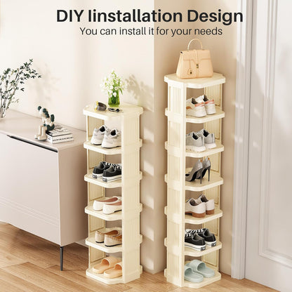 Kitstorack 8-Tier Vertical Plastic Shoe Rack, Freestanding Stackable Storage Organizer for Small Closets and Tight Spaces