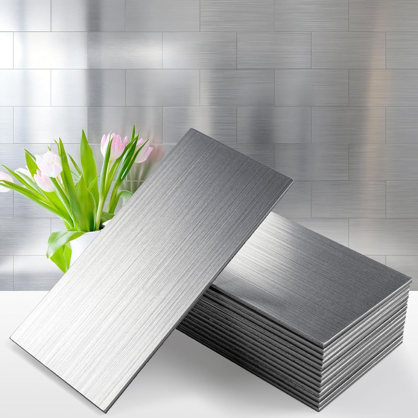 Vamos Tile 100-Piece Glossy Dolomite White Peel and Stick Backsplash Tile,3''x6'' PVC Subway Tile with White Grout, Stick on Backsplash for Kitchen/Bathroom/Fireplace