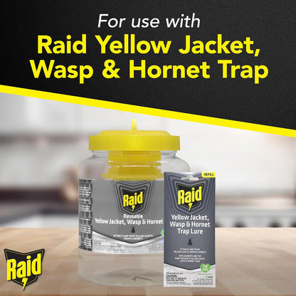 Raid Reusable Yellow Jacket, Hornet & Wasp Trap Refill, 1 Pack, Water-Activated Lure for Raid Hanging Jar Traps, Insecticide-Free, Food-Based Attractant, Easy to Use, Hang or Place Outdoors