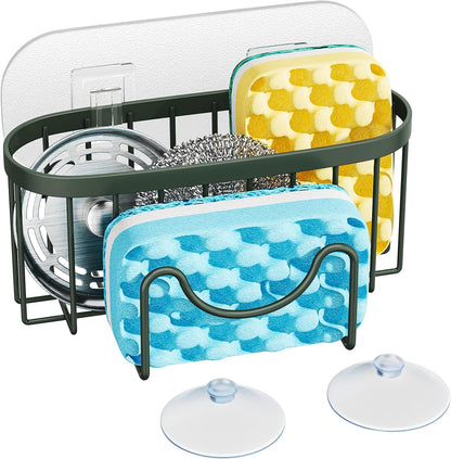 HapiRm Multifunctional Sponge Holder with Unique M-Shaped, 2 Installation Methods Kitchen Sink Caddy Organizer, Rustproof Stainless Steel Kitchen Organizers and Storage Essentials - Black