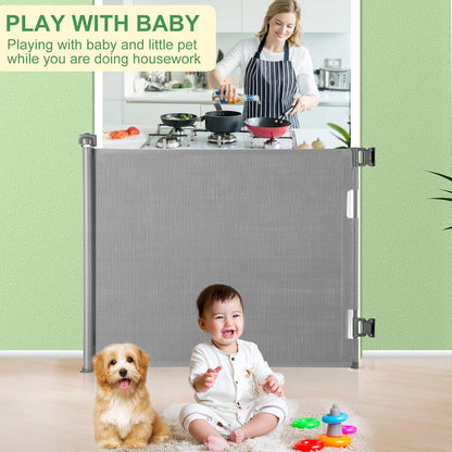 Retractable Baby Gate for Stairs & Doorways, 33" Tall Extends to 71" Wide | Extra Wide Safety Kid Pet Gate, Mesh Dog Gate for Indoor,Outdoor, Hallways One-Handed Operation, Easy Install(33”x71”-Black)